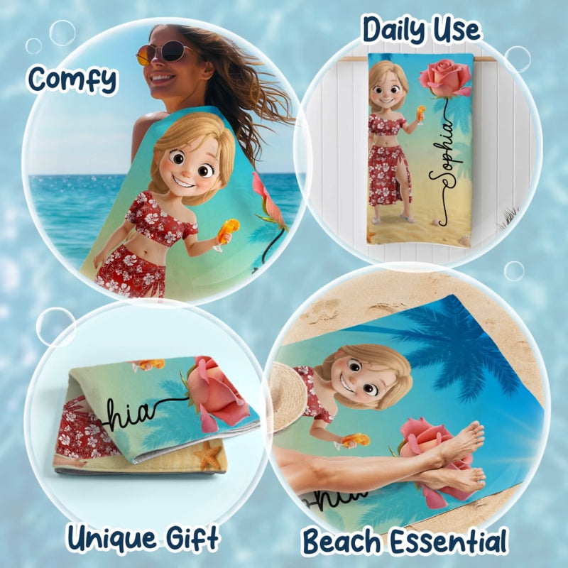 Custom Beach Towel - Personalized Summer Vacation And Travel Gifts For Women, Besties, Sisters, BFF - Slay, Swim, Repeat