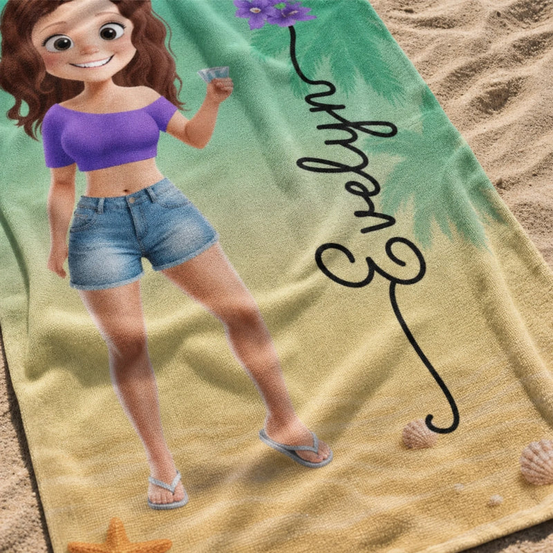 Custom Beach Towel - Personalized Summer Vacation And Travel Gifts For Women, Besties, Sisters, BFF - Slay, Swim, Repeat