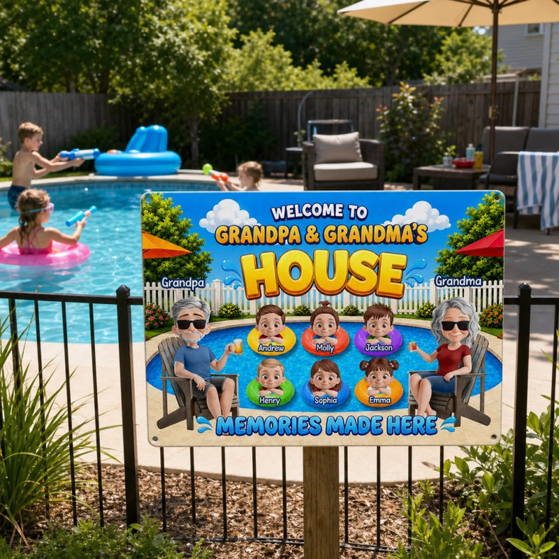 Custom Home Decor Metal Sign - Personalized Summer Vacation And Travel, Poolside Gifts For Grandma, Grandpa - Life Is Better By The Pool