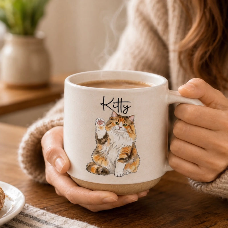 Custom Photo Printed Pottery Mug - Personalized Birthday Gifts For Dog Cat Lovers, Dog Dad And Mom, Cat Owners - My Best Friend Has Paws
