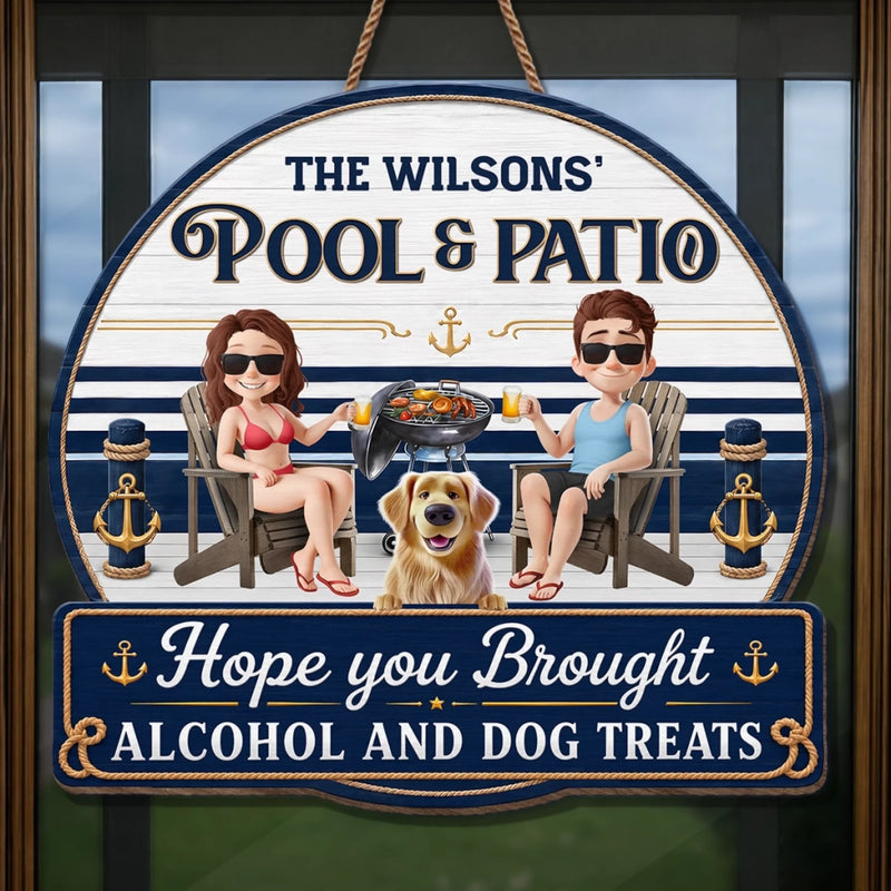 Custom Wood Sign - Personalized Summer Vacation And Travel Gifts For Husband And Wife, Dog Dad And Mom - Sipping Beers With My Furry Bestie