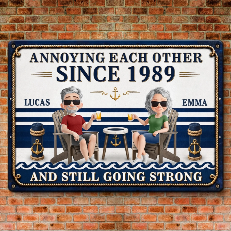 Custom Home Decor Metal Sign - Personalized  Summer Vacation And Travel Gifts For Husband And Wife, Him And Her - Couples Who Laugh Together, Stay Together
