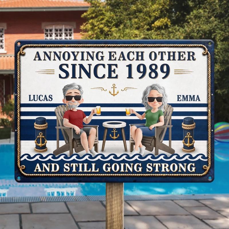 Custom Home Decor Metal Sign - Personalized  Summer Vacation And Travel Gifts For Husband And Wife, Him And Her - Couples Who Laugh Together, Stay Together