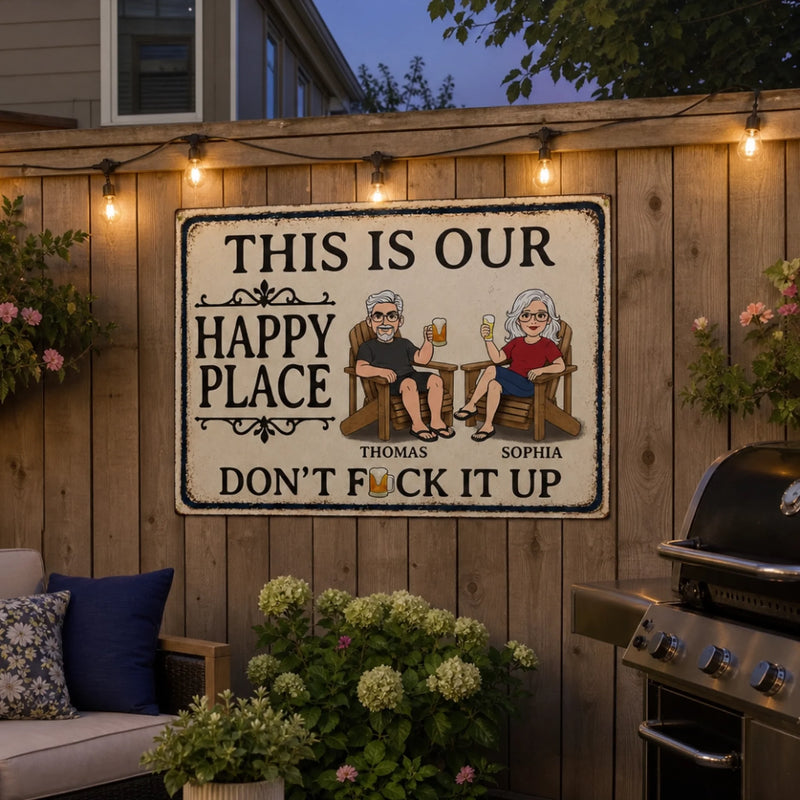 Custom Home Decor Metal Sign - Personalized Summer Vacation And Travel Gifts For Husband, Wife, Couple - This Is Our Happy Place