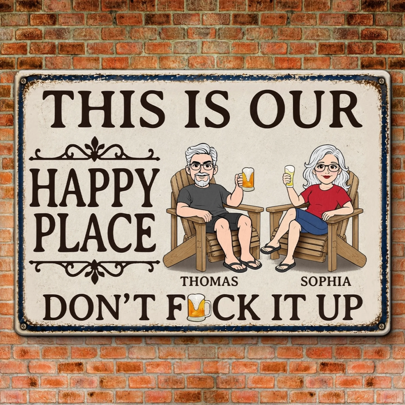 Custom Home Decor Metal Sign - Personalized Summer Vacation And Travel Gifts For Husband, Wife, Couple - This Is Our Happy Place