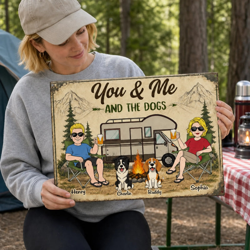 Custom Home Decor Metal Sign - Personalized Anniversary Wedding Camping Gifts For Campers, Couple, Dog Lovers - Woods Wanderers Together Forever