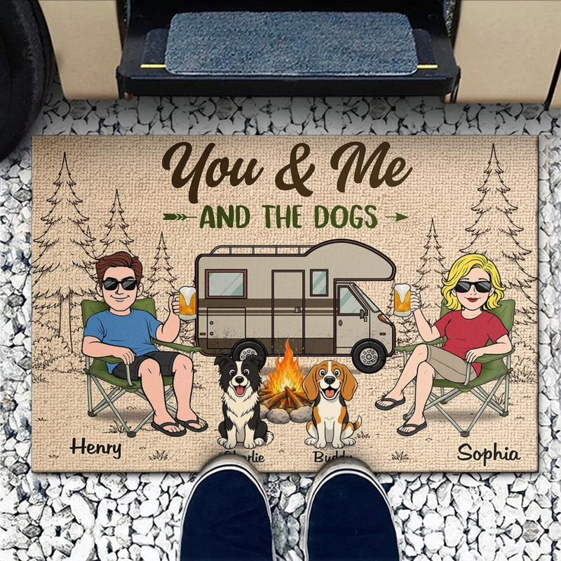 Custom Home Decor Decorative Mat - Personalized Anniversary Wedding Camping Gifts For Campers, Couple, Dog Lovers - Chillin By The Fire