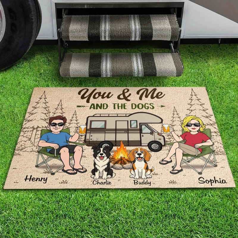 Custom Home Decor Decorative Mat - Personalized Anniversary Wedding Camping Gifts For Campers, Couple, Dog Lovers - Chillin By The Fire