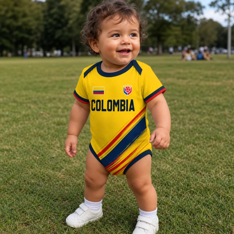 Custom Colombia World Football Baby Jersey Bodysuit - Personalized Baby Shower, Gender Reveal Gifts For New Moms, New Dads, Football Lovers - Born To Cheer For Team Colombia