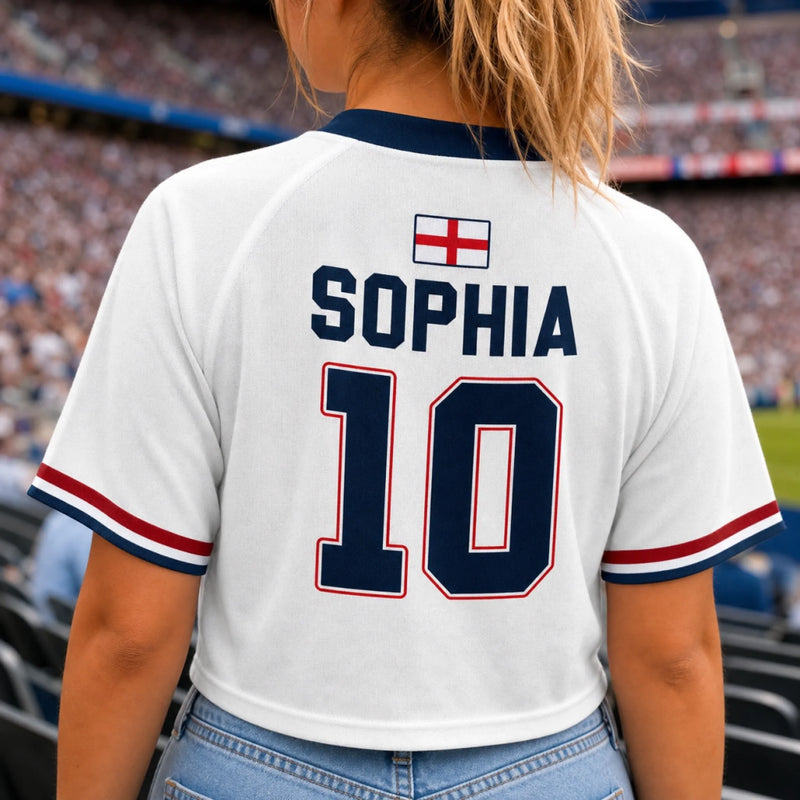 Custom Women's England World Football Jersey Crop Tee - Personalized Birthday Gifts For Football Lovers, Sports Fans, Sports Lovers - Go Team England