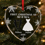 Custom Heart Glass Ornament - Personalized Anniversary Christmas Wedding Gifts For Husband, Wife, Couple - Our First Christmas As Husband And Wife