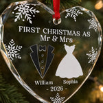 Custom Heart Glass Ornament - Personalized Anniversary Christmas Wedding Gifts For Husband, Wife, Couple - Our First Christmas As Husband And Wife