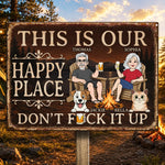 Custom Home Decor Metal Sign - Personalized  Anniversary Wedding Camping Gifts For Campers, Couple, Pet Lovers - Campfires, Drinks And Furry Chaos