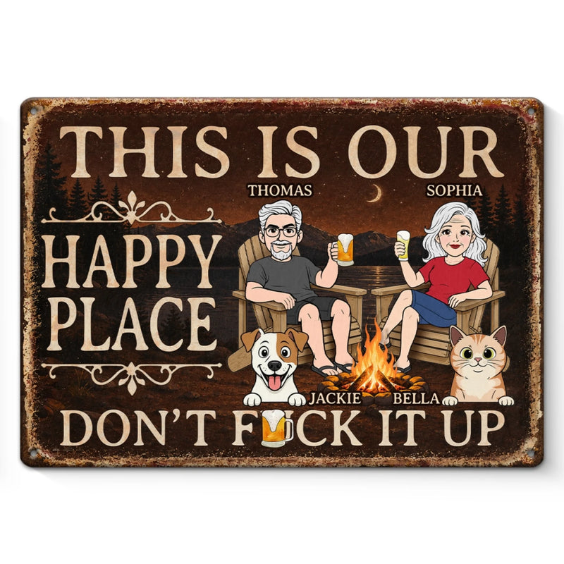 Custom Home Decor Metal Sign - Personalized  Anniversary Wedding Camping Gifts For Campers, Couple, Pet Lovers - Campfires, Drinks And Furry Chaos