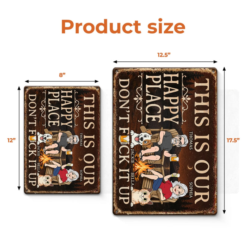 Custom Home Decor Metal Sign - Personalized  Anniversary Wedding Camping Gifts For Campers, Couple, Pet Lovers - Campfires, Drinks And Furry Chaos