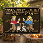 Custom Home Decor Metal Sign - Personalized  Anniversary Wedding Camping Gifts For Couple, Dog Lovers, Cat Lovers - Cheers To Annoying You Forever
