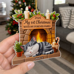 Custom First Christmas Acrylic Ornament - Personalized Christmas Birthday Gifts For Cat Lovers, Cat Mom, Cat Dad - With My Forever Family