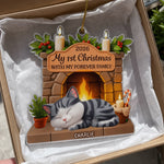 Custom First Christmas Acrylic Ornament - Personalized Christmas Birthday Gifts For Cat Lovers, Cat Mom, Cat Dad - With My Forever Family