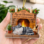 Custom First Christmas Acrylic Ornament - Personalized Christmas Birthday Gifts For Cat Lovers, Cat Mom, Cat Dad - With My Forever Family