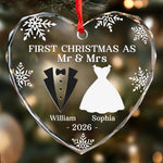 Custom Heart, Round Glass Ornament - Personalized Anniversary Christmas Wedding Gifts For Couple, Husband, Wife - Our First Christmas As Mr & Mrs