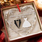 Custom Heart, Round Glass Ornament - Personalized Anniversary Christmas Wedding Gifts For Couple, Husband, Wife - Our First Christmas As Mr & Mrs