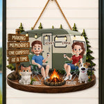 Custom Wood Sign - Personalized Birthday Camping Gifts For Campers, Couple, Dog Lovers - Happy Campers And Furry Friends