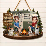 Custom Wood Sign - Personalized Birthday Camping Gifts For Campers, Couple, Dog Lovers - Happy Campers And Furry Friends