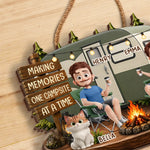 Custom Wood Sign - Personalized Birthday Camping Gifts For Campers, Couple, Dog Lovers - Happy Campers And Furry Friends