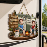 Custom Wood Sign - Personalized Birthday Camping Gifts For Campers, Couple, Dog Lovers - Happy Campers And Furry Friends