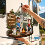 Custom Wood Sign - Personalized Birthday Camping Gifts For Campers, Couple, Dog Lovers - Happy Campers And Furry Friends
