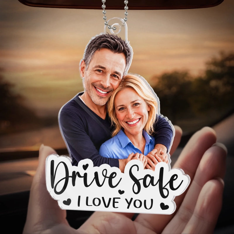 Custom Photo Acrylic Car Ornament - Personalized Anniversary Wedding Gifts For Husband, Wife, Couple - Together On Every Road