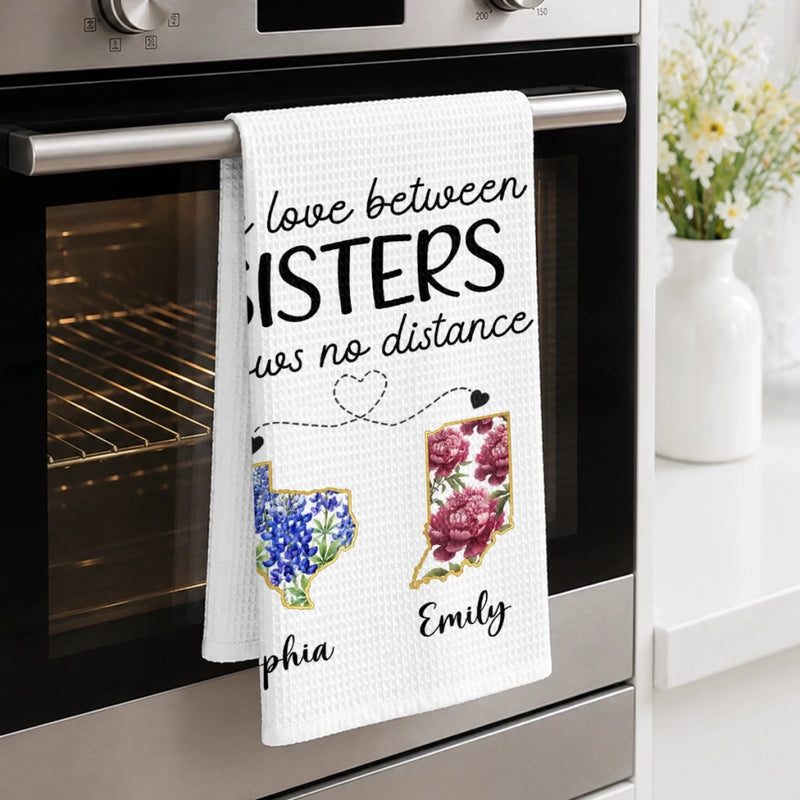 Custom Long Distance Kitchen Towel - Personalized Best Friend Birthday Gifts For Sisters, BFF, Best Friends - Partners In Fun