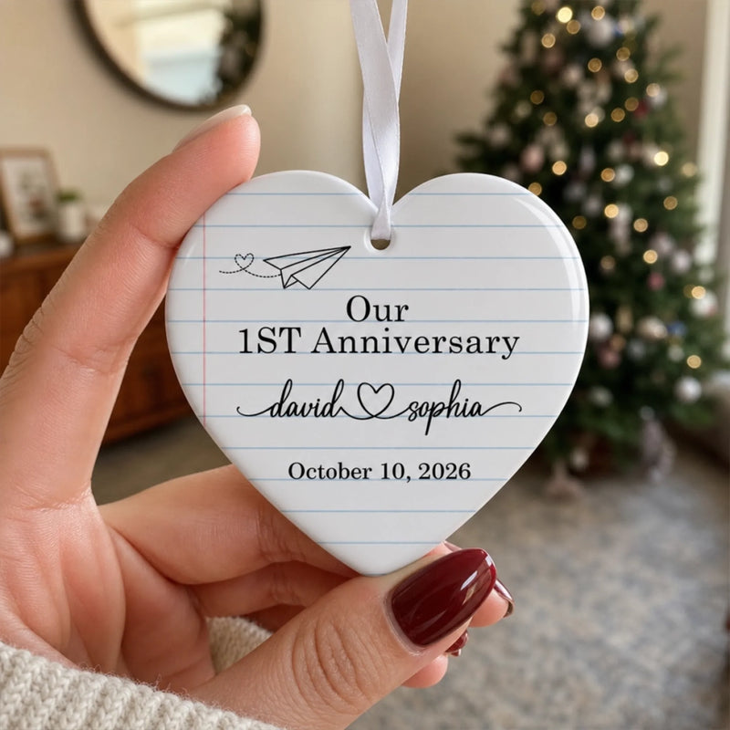 Custom First Christmas Heart Shape Ceramic Ornament - Personalized Anniversary Christmas Wedding Gifts For Husband And Wife, Him And Her - A Year Of Endless Love