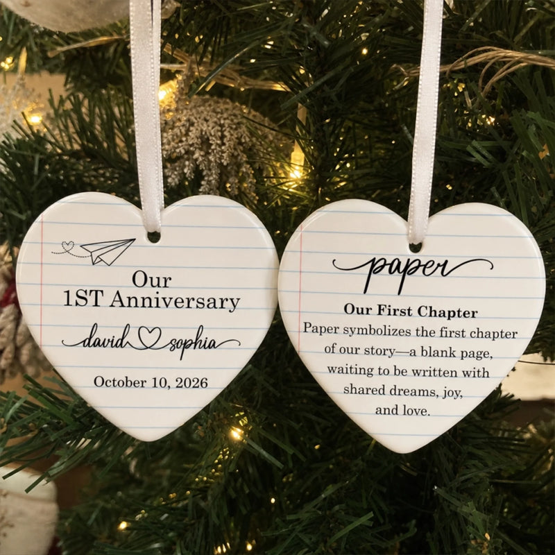 Custom First Christmas Heart Shape Ceramic Ornament - Personalized Anniversary Christmas Wedding Gifts For Husband And Wife, Him And Her - A Year Of Endless Love
