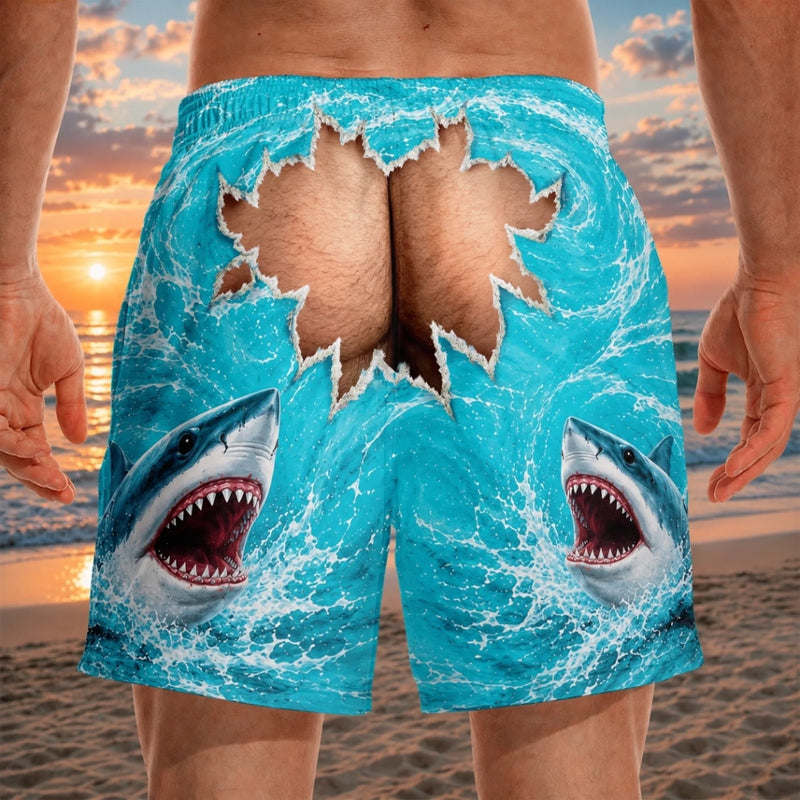 Custom Funny Men Swim Trunks - Personalized Birthday Gifts For Men - Watch Out For Sharks