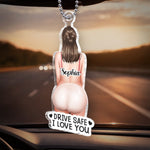 Custom Squishy Acrylic Car Ornament - Personalized Anniversary Wedding Gifts For Wife, Husband, Couple - Drive Safe, Waiting For You