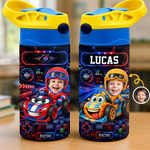Custom Photo Kids Backpack & Water Bottle Set - Personalized Back To School Gifts For Kids, Gamers - Fast Lane Ahead