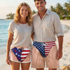 Custom Funny Patriotic Couple Beach Shorts - Personalized Summer Vacation And Travel Gifts For Husband And Wife, Him And Her - Best Beach Days With You