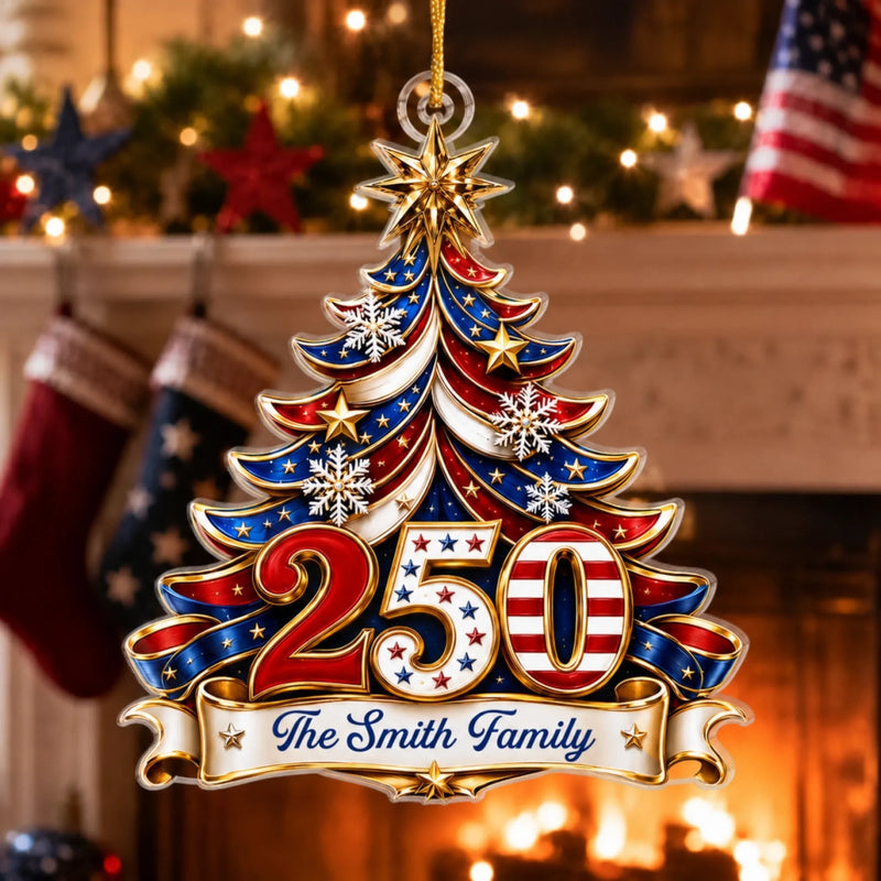 Custom Acrylic Ornament - Personalized America 250th Anniversary Christmas Gifts For Family - Celebrating Freedom Together