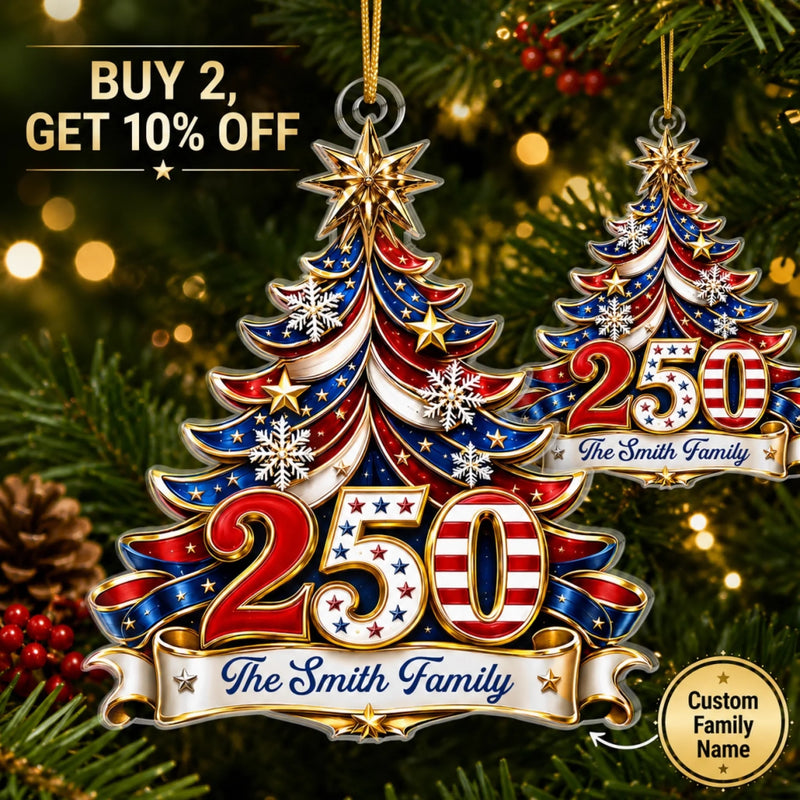 Custom Acrylic Ornament - Personalized America 250th Anniversary Christmas Gifts For Family - Celebrating Freedom Together