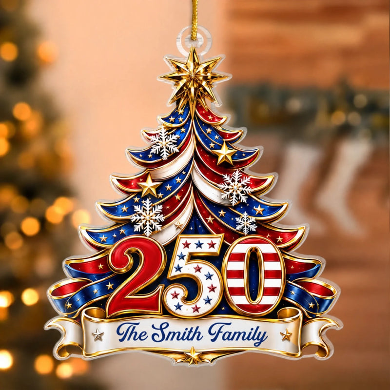 Custom Acrylic Ornament - Personalized America 250th Anniversary Christmas Gifts For Family - Celebrating Freedom Together