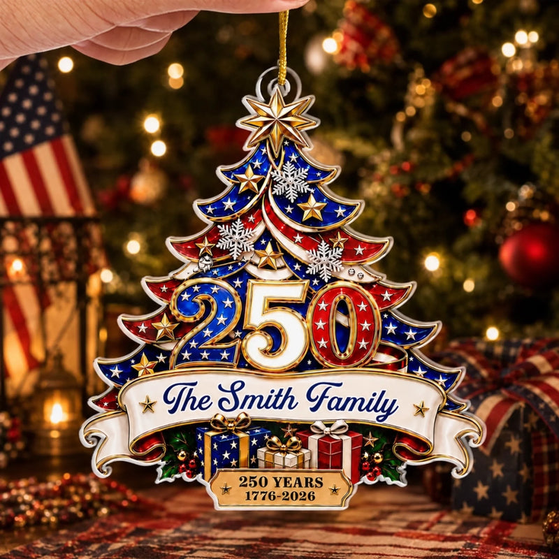 Custom Acrylic Ornament - Personalized America 250th Anniversary Christmas Gifts For Family - Generations Of Freedom And Tradition