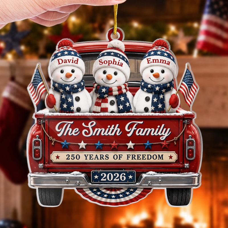 Custom Acrylic Ornament - Personalized America 250th Anniversary Christmas Gifts For Family - Driven By Love United By Freedom