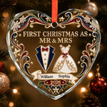 Custom First Christmas Heart Glass Ornament - Personalized Anniversary Christmas Wedding Gifts For Husband, Wife, Couple - Gather Love Celebrate