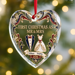 Custom First Christmas Heart Glass Ornament - Personalized Anniversary Christmas Wedding Gifts For Husband, Wife, Couple - Gather Love Celebrate