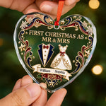 Custom First Christmas Heart Glass Ornament - Personalized Anniversary Christmas Wedding Gifts For Husband, Wife, Couple - Gather Love Celebrate