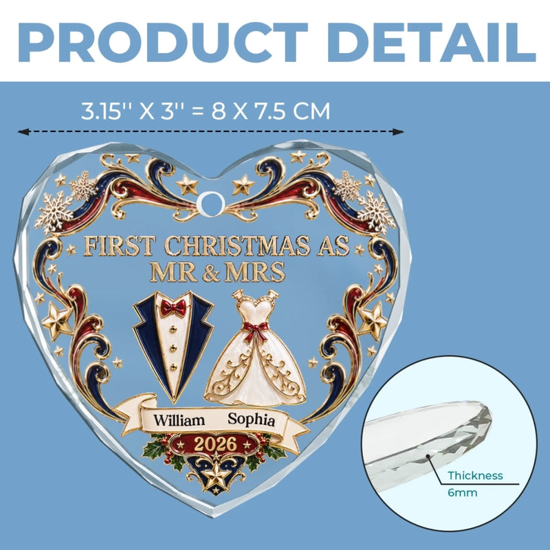 Custom First Christmas Heart Glass Ornament - Personalized Anniversary Christmas Wedding Gifts For Husband, Wife, Couple - Gather Love Celebrate