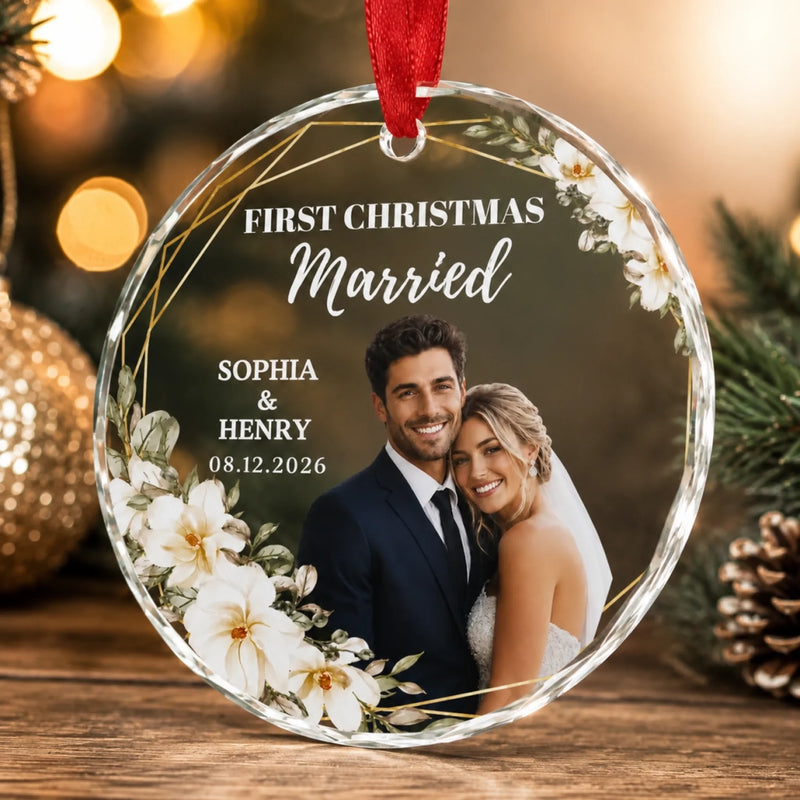Custom Photo First Christmas Plexiglass Ornament - Personalized Anniversary Christmas Wedding Gifts For Husband And Wife, Him And Her -Wrapped In Love This Christmas