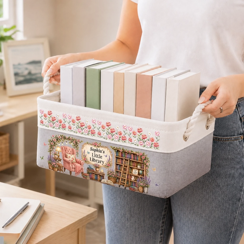 Custom Storage Basket - Personalized Bookish Gifts For Book Lovers, Readers - Lost In A World Of Books