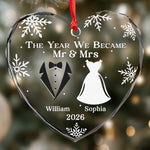 Custom Heart Glass Ornament - Personalized Anniversary Christmas Wedding Gifts For Husband, Wife, Couple - Started With A Yes, Now It’s Us